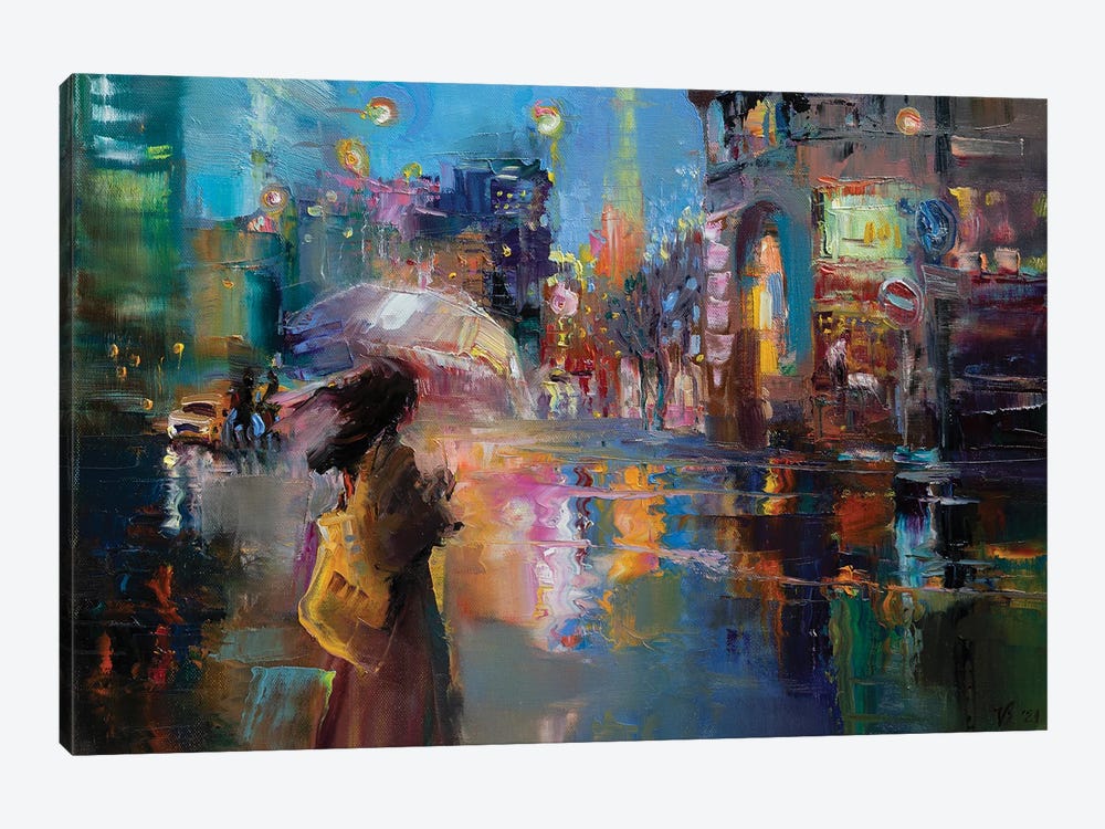 Rain On A City Street by Katharina Valeeva 1-piece Canvas Wall Art
