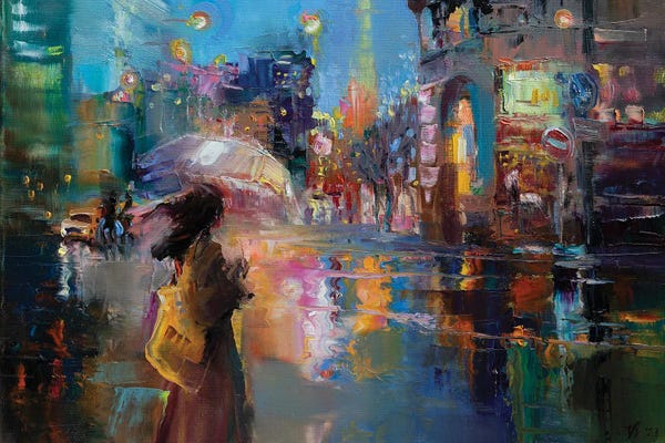 Pastel Impressionism: Rain On A City Street by Katharina Valeeva