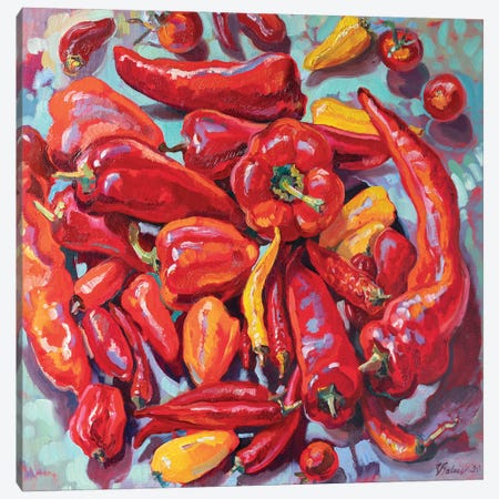 Red Still Life With Chilis Canvas Print #KTV83} by Katharina Valeeva Canvas Wall Art
