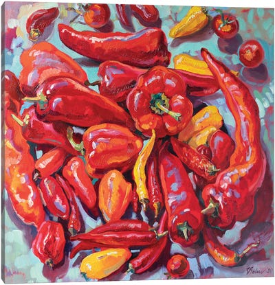 Red Still Life With Chilis Canvas Art Print - Katharina Valeeva