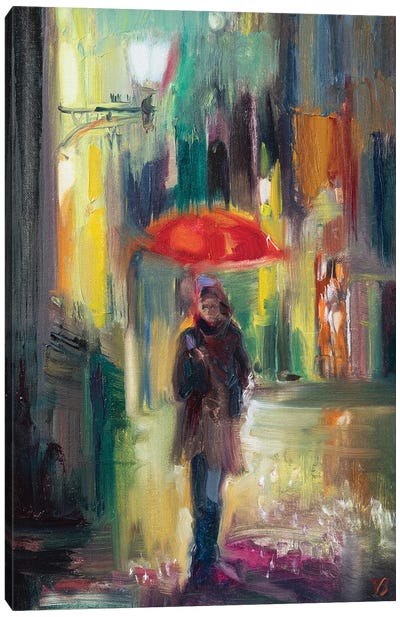 Red Umbrella Canvas Art Print - Rain Art