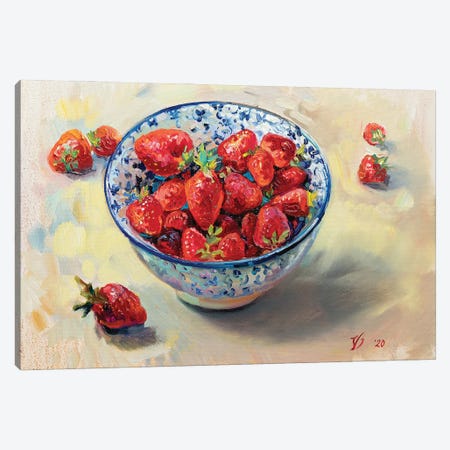 Strawberries In A Blue White Cup Canvas Print #KTV97} by Katharina Valeeva Canvas Wall Art