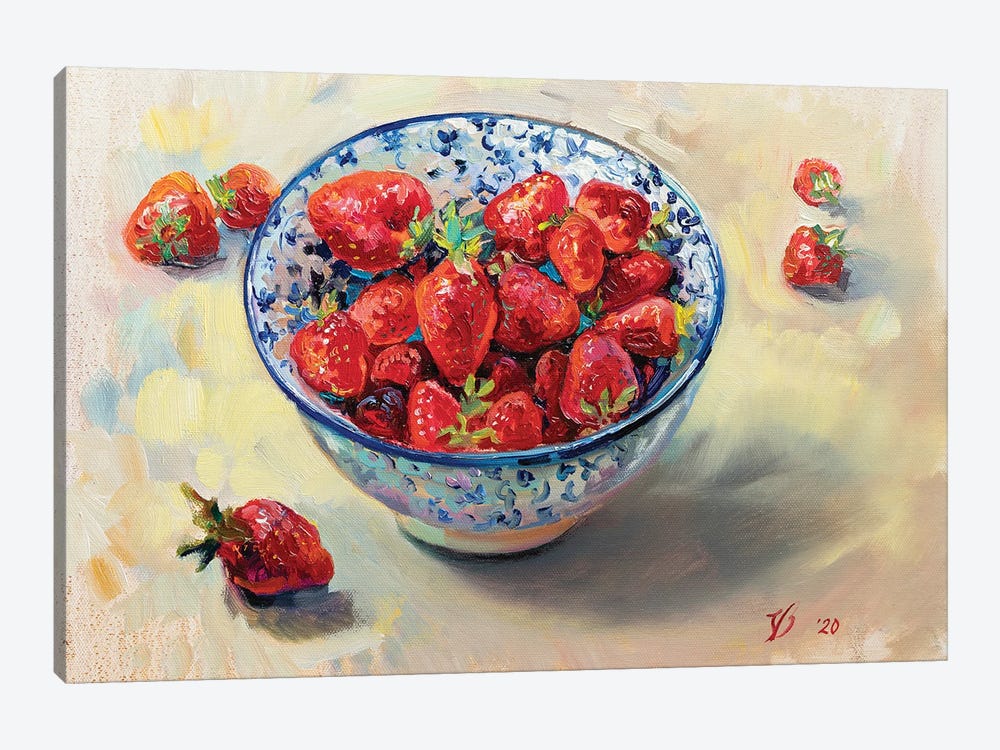 Strawberries In A Blue White Cup by Katharina Valeeva 1-piece Art Print