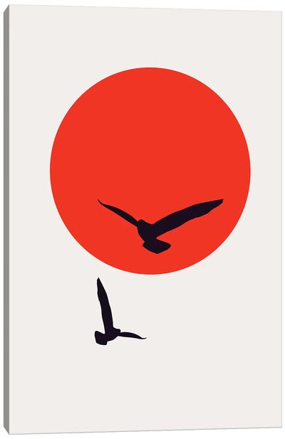 Birds In The Sky - Red Canvas Art Print - Kubistika
