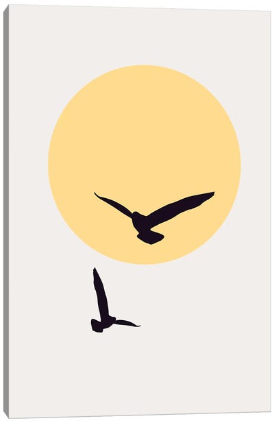 Birds In The Sky - Yellow Canvas Art Print - Kubistika