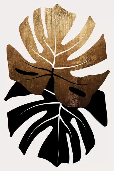 Duet Of Monsteras - Gold by Kubistika framed canvas print