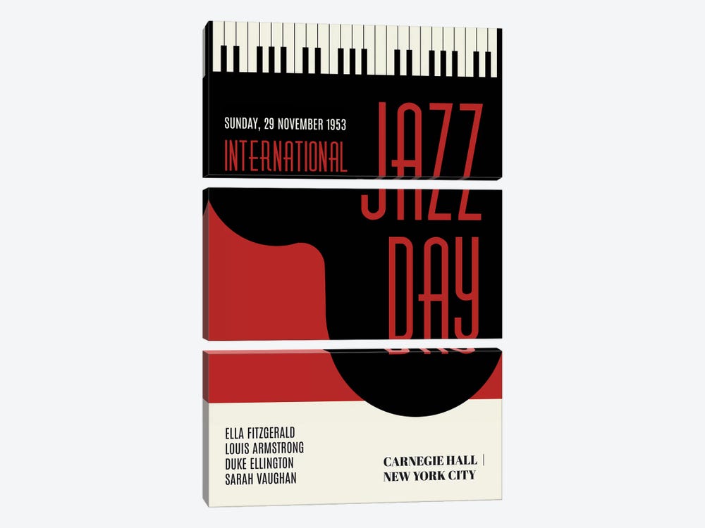 Jazzy Days - Dark Red by Kubistika 3-piece Canvas Art Print