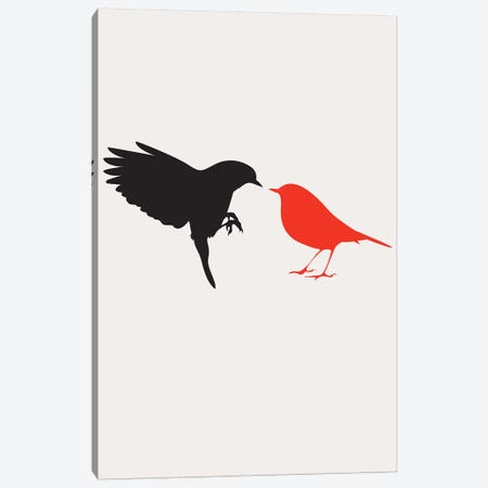 Lovebirds - Red Canvas Print #KUB188} by Kubistika Canvas Wall Art