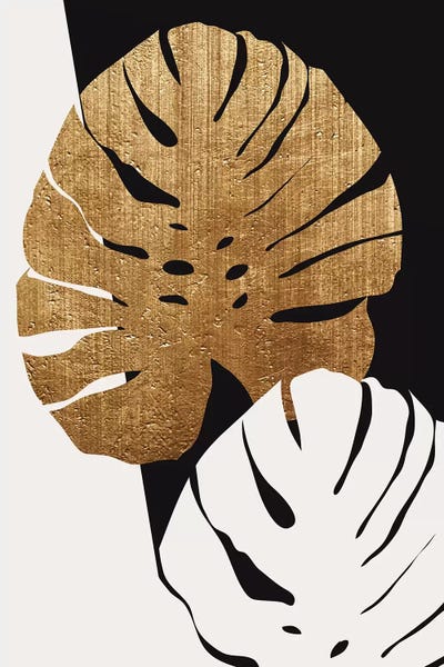 Monstera Leafs - Gold by Kubistika framed canvas print