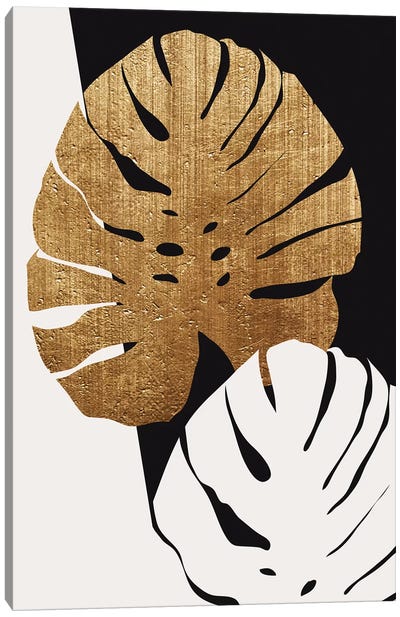 Monstera Leafs - Gold Canvas Art Print - Kubistika