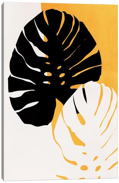 Monstera Leafs - Yellow Canvas Art Print - Kubistika