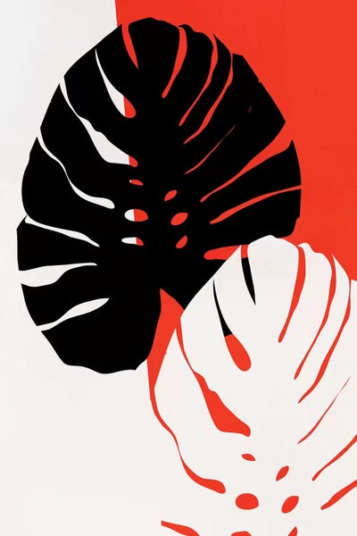 Monstera Leafs - Red by Kubistika framed canvas print