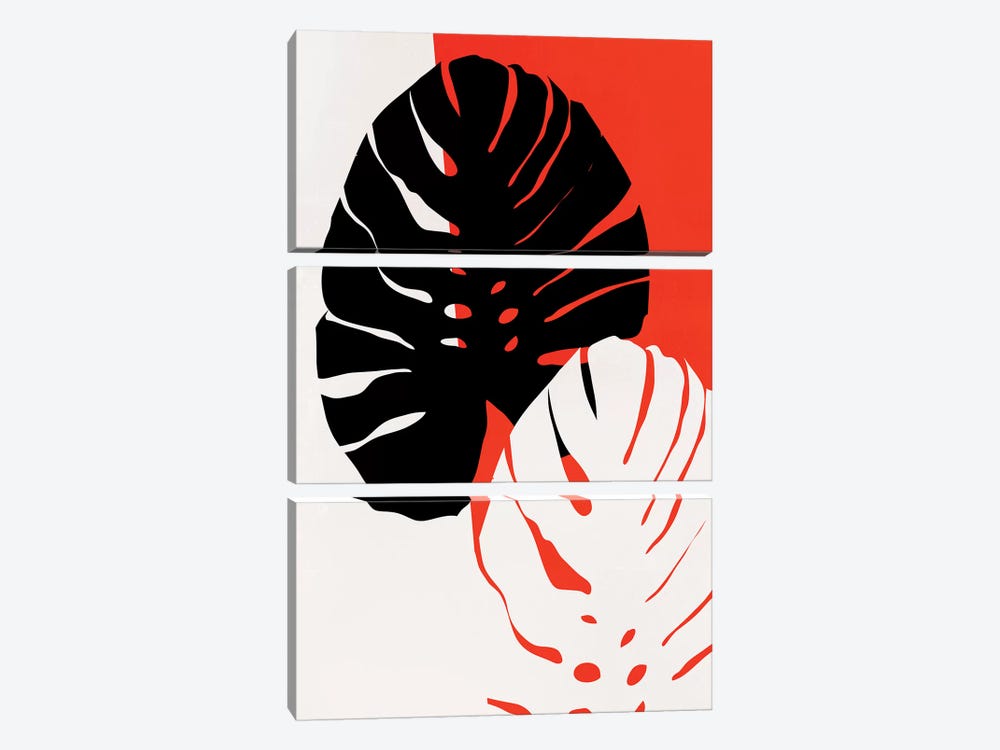 Monstera Leafs - Red by Kubistika 3-piece Art Print