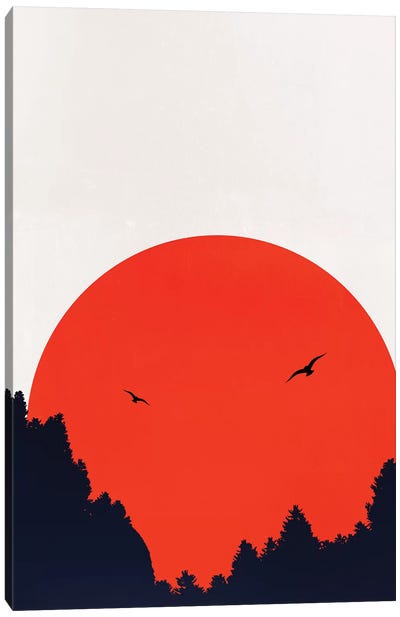 Two Birds - Red Canvas Art Print - Kubistika