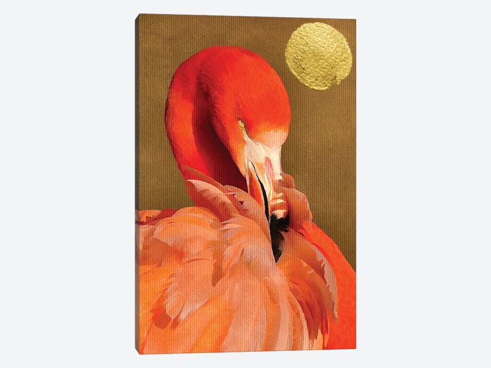 Flamingo With Golden Sun by Kubistika 1-piece Canvas Artwork