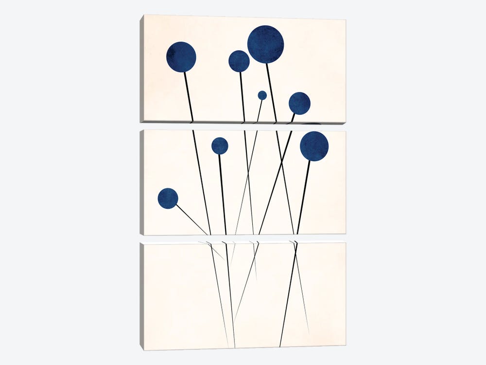 Blue Flowers In The Wilderness II by Kubistika 3-piece Canvas Wall Art