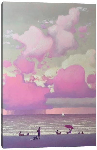 A Fabulous Moment On The Seashore Canvas Art Print - Gray & Pink Art