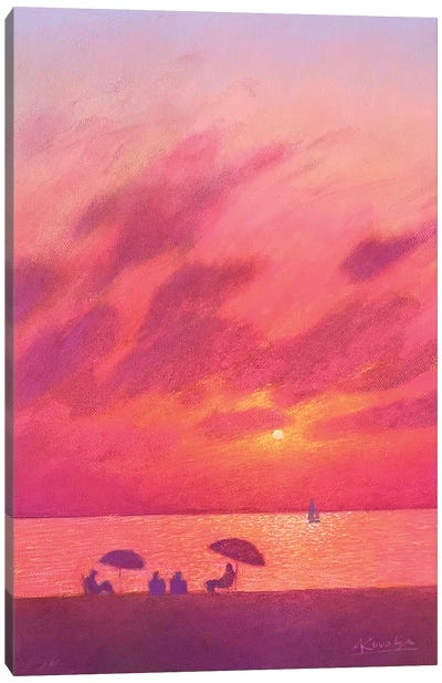Sunset On The Sea Canvas Art Print - Beach Sunrise & Sunset Art