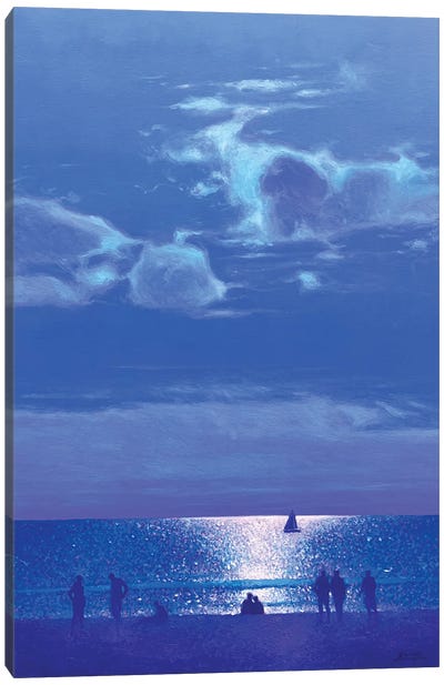 A Romantic Night At Sea Canvas Art Print - Blue Art