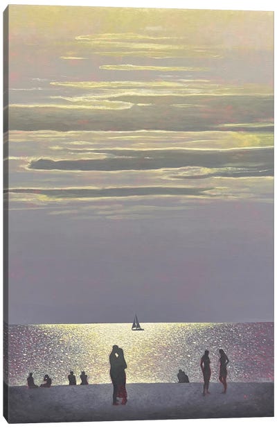 Quiet Romantic Night At Sea Canvas Art Print - Sailboat Art