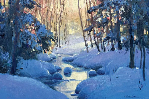 Brown: Lit Winter Stream by Andrii Kovalyk