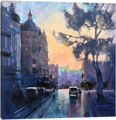 Evening Street In Kyiv Canvas Art Print - City Sunrise & Sunset Art