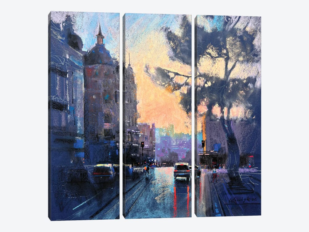 Evening Street In Kyiv by Andrii Kovalyk 3-piece Canvas Artwork