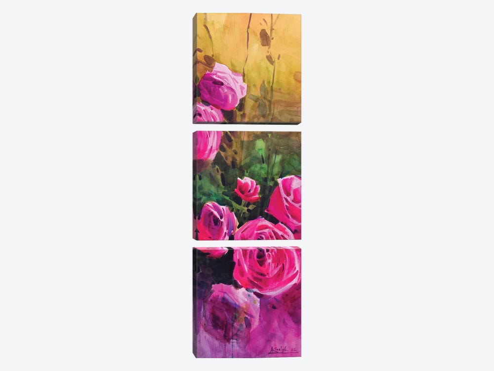 Red Roses In France Garden by Andrii Kovalyk 3-piece Canvas Wall Art
