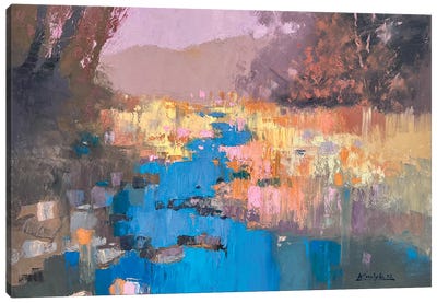 Abstract Landscape Mountain River Canvas Art Print - Pastel Impressionism