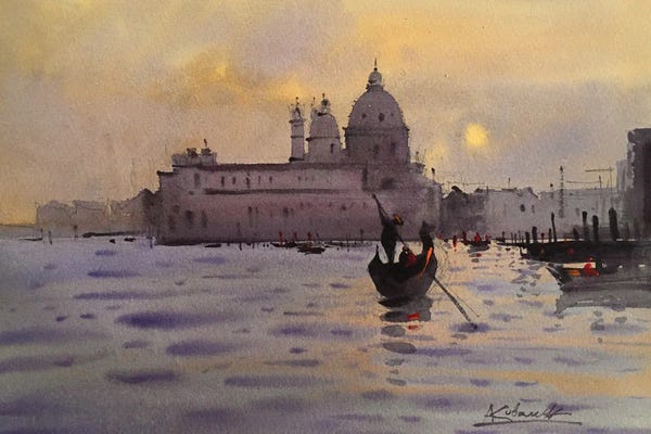 Rowboats: Sunset In Venice by Andrii Kovalyk