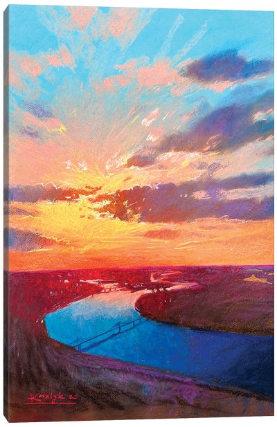 Sunset Over The Dnipro River In Kyiv Canvas Art Print - Kyiv Art