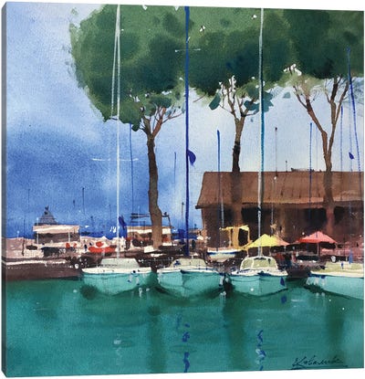 Yachts At The Pier In Italy. Garda Lake Canvas Art Print - Andrii Kovalyk