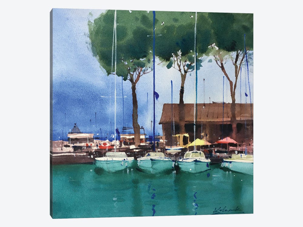 Yachts At The Pier In Italy. Garda Lake by Andrii Kovalyk 1-piece Canvas Artwork