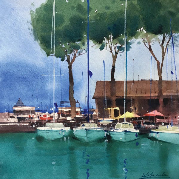 Lombardy: Yachts At The Pier In Italy. Garda Lake by Andrii Kovalyk