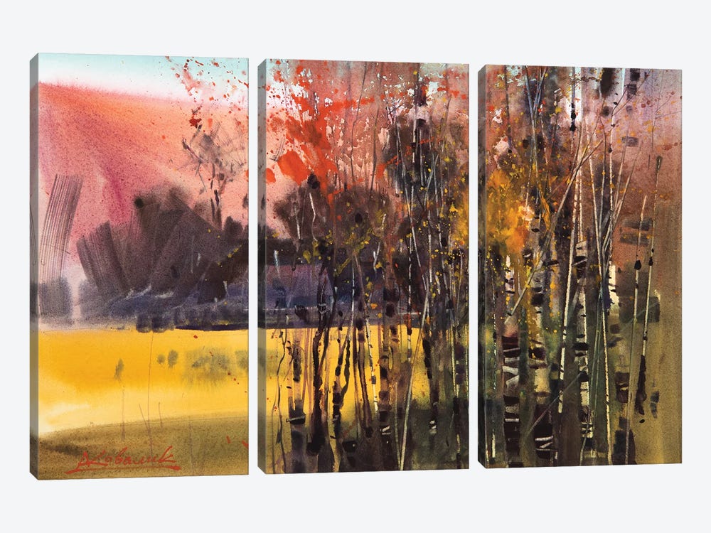 Autumn Abstract Landscape by Andrii Kovalyk 3-piece Canvas Art