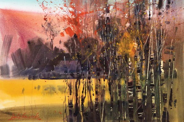Aspen Trees: Autumn Abstract Landscape by Andrii Kovalyk