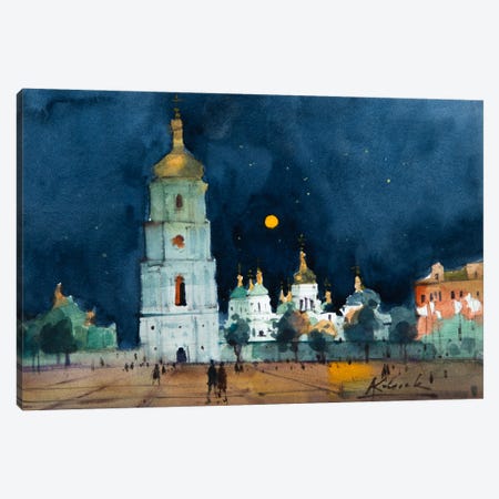 Lunar Night In Kyiv Canvas Print #KVK60} by Andrii Kovalyk Canvas Artwork