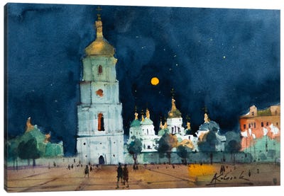 Lunar Night In Kyiv Canvas Art Print - Ukraine Art