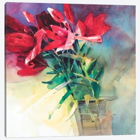 Modern Still Life With Red Lilies In Vase Canvas Print #KVK65} by Andrii Kovalyk Art Print
