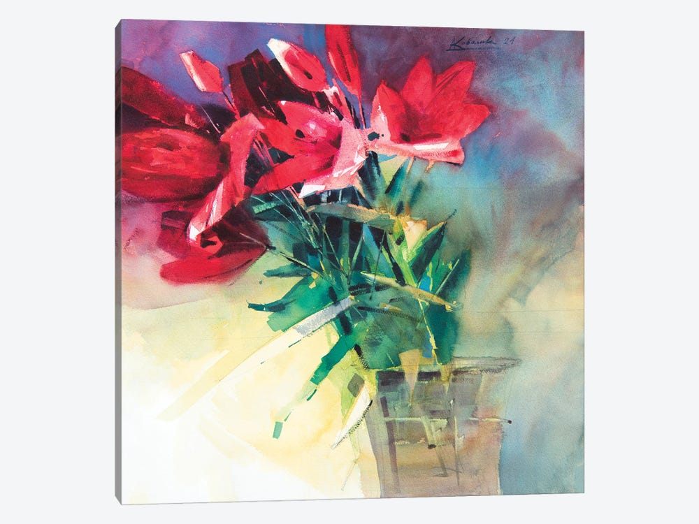 Modern Still Life With Red Lilies In Vase by Andrii Kovalyk 1-piece Canvas Wall Art