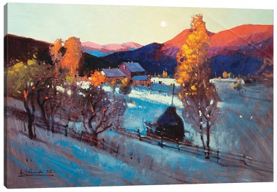Morning Freshness. The First Snow In The Carpathians Canvas Art Print - Andrii Kovalyk