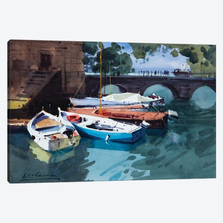 Romantic Boats On Garda Lake Canvas Print #KVK71} by Andrii Kovalyk Art Print