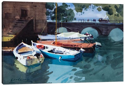 Romantic Boats On Garda Lake Canvas Art Print - Andrii Kovalyk