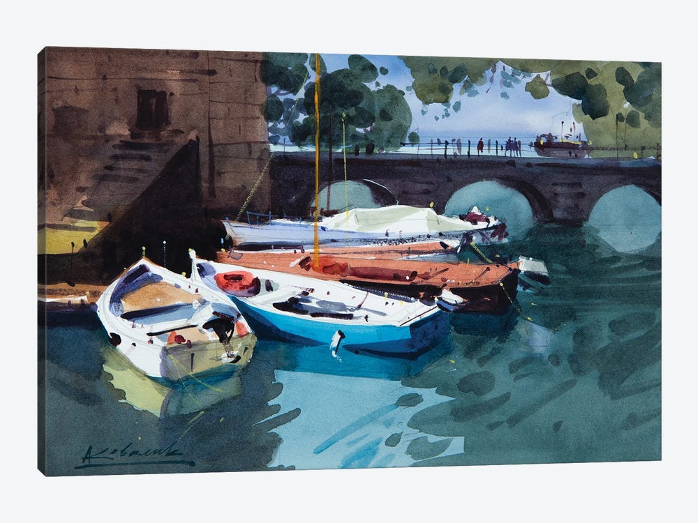 Romantic Boats On Garda Lake by Andrii Kovalyk 1-piece Art Print