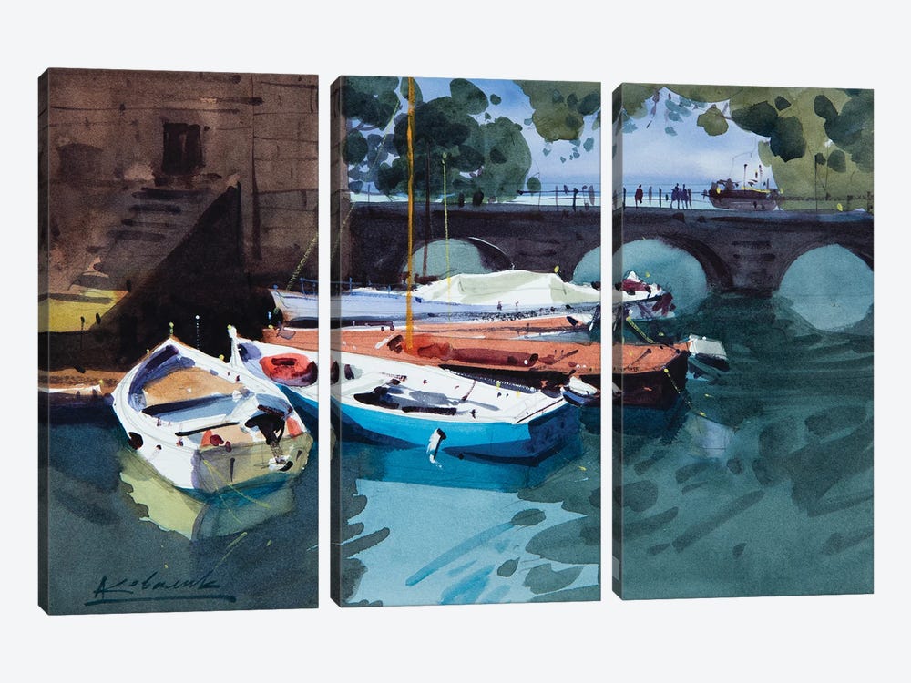 Romantic Boats On Garda Lake by Andrii Kovalyk 3-piece Art Print