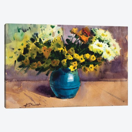 Flowers In Blue Vase Canvas Print #KVK78} by Andrii Kovalyk Art Print