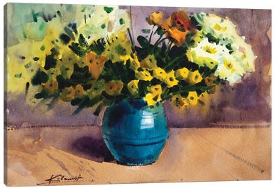 Flowers In Blue Vase Canvas Art Print - Andrii Kovalyk