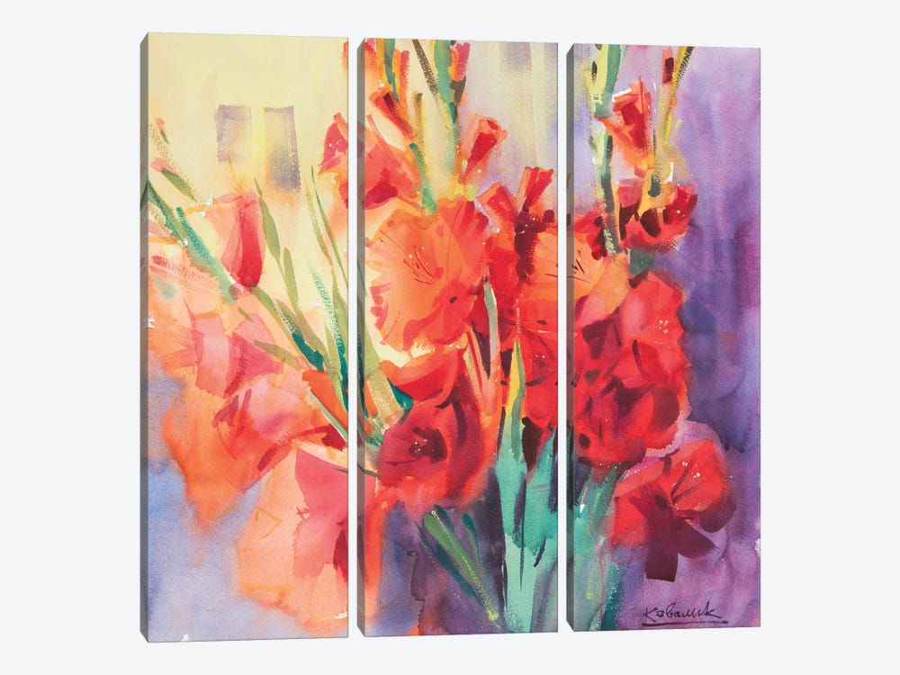 Red Gladioli by Andrii Kovalyk 3-piece Canvas Art Print