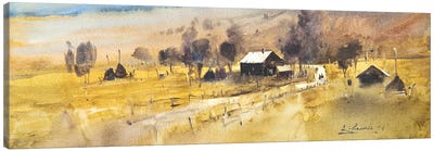 Landscape Painting With Houses In Mountains Canvas Art Print - Andrii Kovalyk