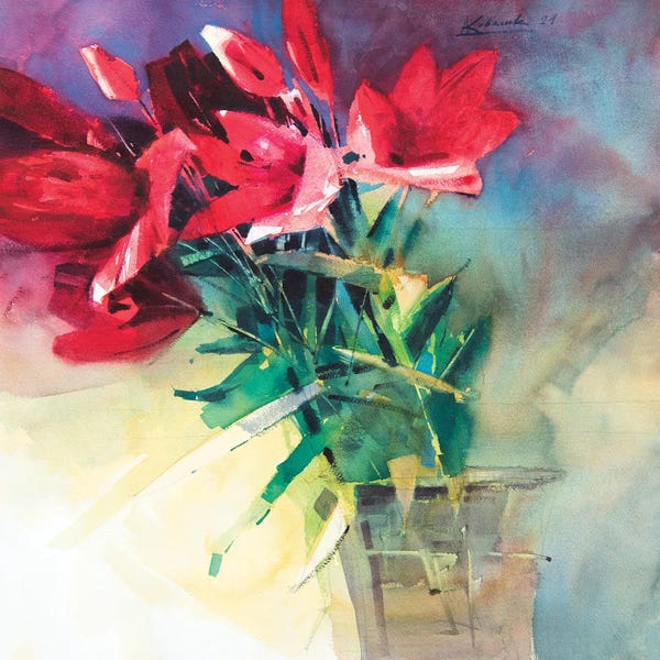 Lilies: Red Lilies In A Vase by Andrii Kovalyk